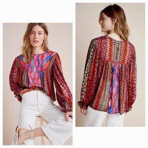 Anthropologie Blank London Multicolor Boho Print Balloon Sleeve Blouse Medium